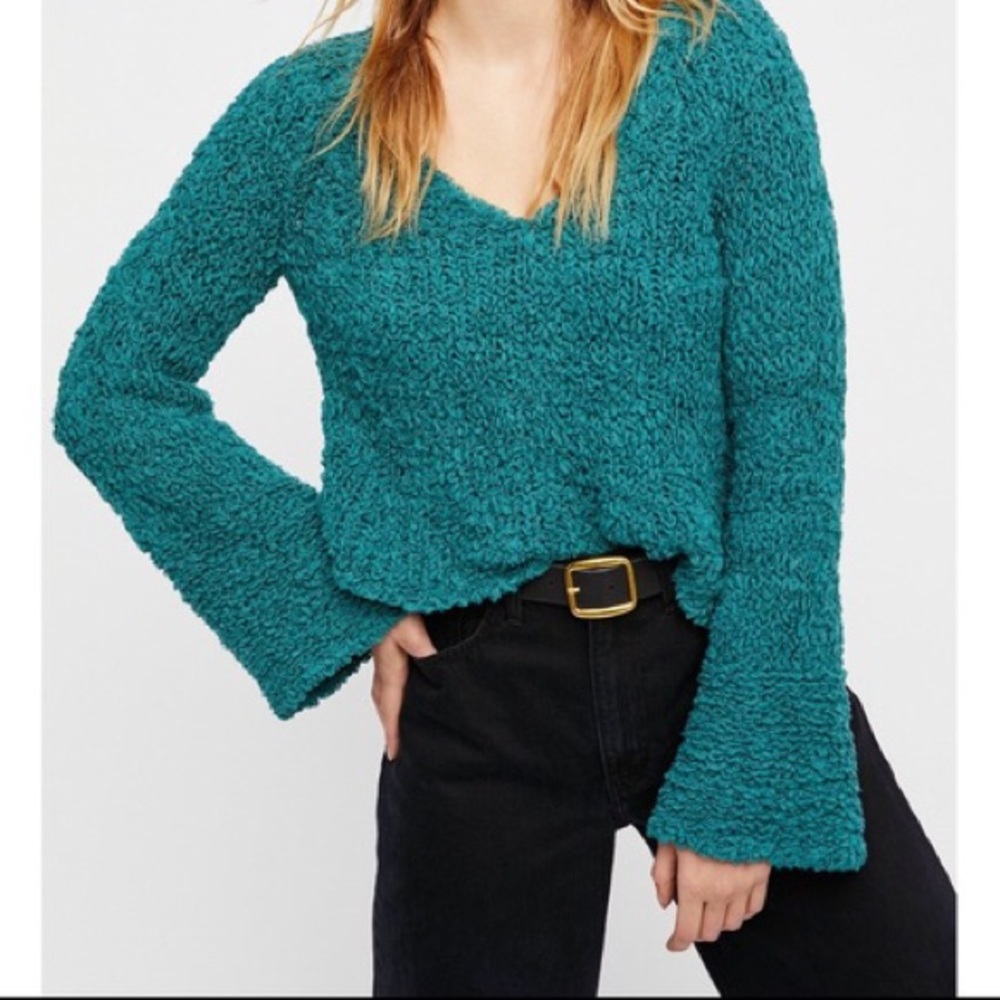 Free People Sand Dune Chunky Knit Bell Sleeve Sweater